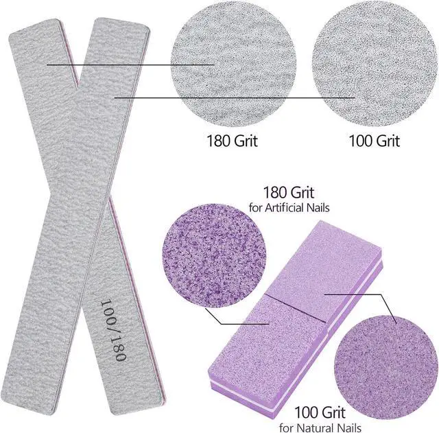 Alt view image 3 of 7 - 25 Pcs Nail Files for Acrylic Nails and 50 Pcs Mini Buffer Block File, 100/180 Grit Nail Buffer Double Sides Emery Boards Fingernail Files