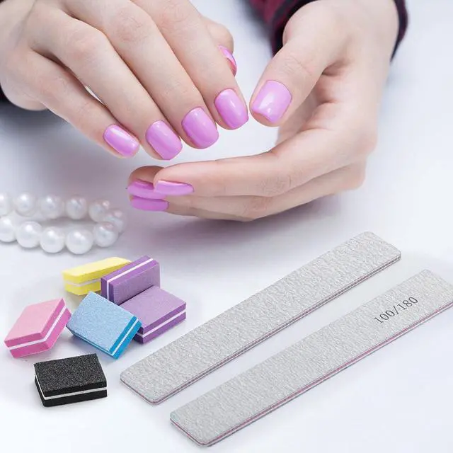 Alt view image 7 of 7 - 25 Pcs Nail Files for Acrylic Nails and 50 Pcs Mini Buffer Block File, 100/180 Grit Nail Buffer Double Sides Emery Boards Fingernail Files