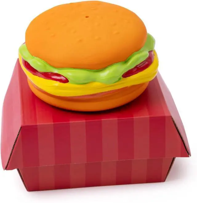 Main image of Dog Toy - Hamburger Themed Design, Extremely Durable, Squeaky, Perfect Chew and Fetch Toy, Unique Burger Packaging
