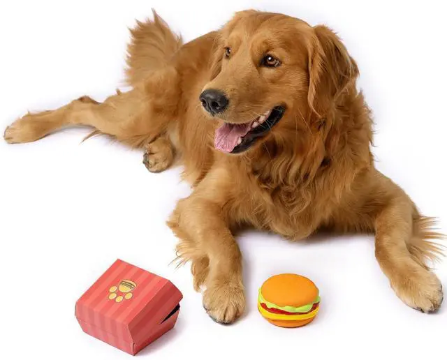 Alt view image 2 of 4 - Dog Toy - Hamburger Themed Design, Extremely Durable, Squeaky, Perfect Chew and Fetch Toy, Unique Burger Packaging