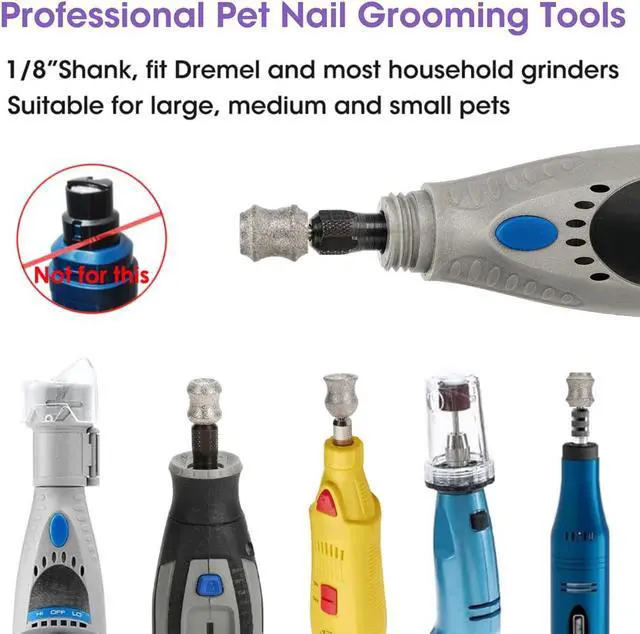 Alt view image 4 of 6 - Dog Nail Grinder Bits for Dremel - Diamond Dog Nail Grinder Attachment for Large Medium Small Dogs Nail Care - 1/8'' Painless Nail Grinder Bits Won't Pull Hair or Get Hot