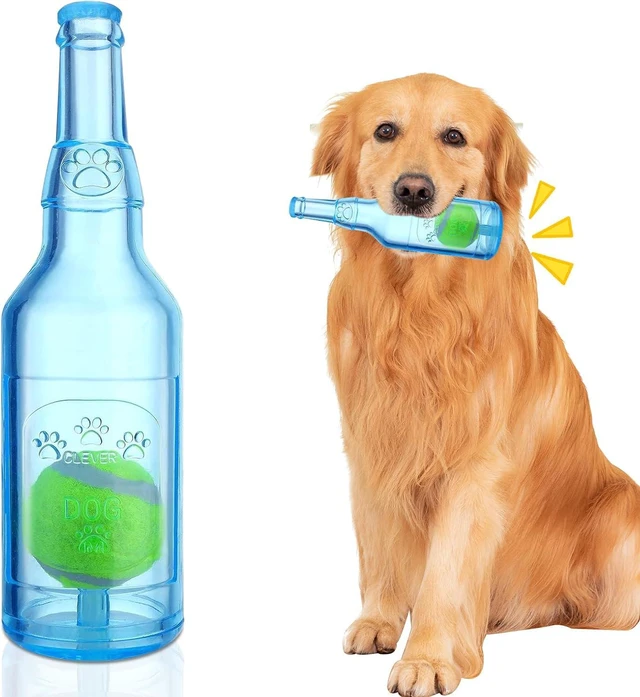 Main image of Water Bottle Dog Toy for Aggressive Chewers, Cute Squeaky Indestructible Water Bottle Dogs Chew Toys for Medium/Small Dogs Interactive Dog Toys to Exercise and Accompany (Blue)