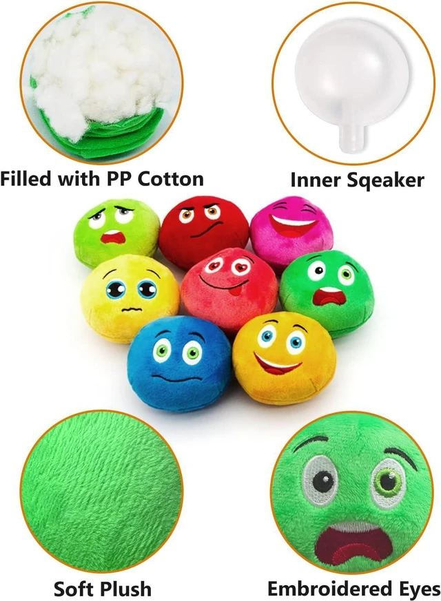 Alt view image 5 of 7 - Squeaky Dog Toys, Stuffed Plush Puppy Toy Balls to Keep Them Busy, (4 Pack) Interactive Funny Pet Ball with Squeaker for Puppies Small Breed Medium Dogs