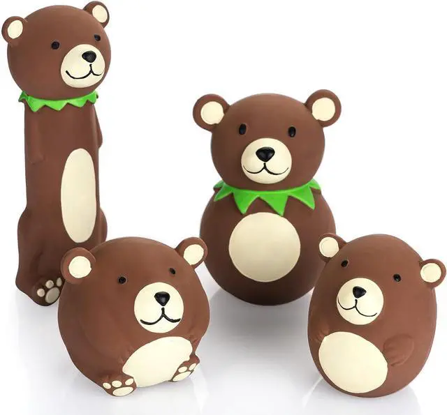 Main image of 4PCS Squeaky Latex Dog Toy Funny Brown Bear Sets for Small Dogs | Soft Squeeze Squeak Toys, Great for Interactive Fetch Play Indoor & Outdoor