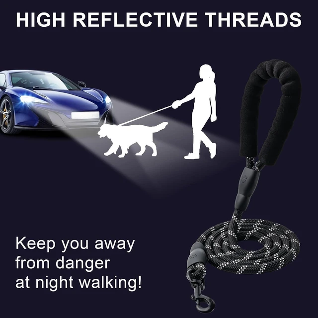 Alt view image 4 of 7 - 2 Pack Dog Leash, Heavy Duty Nylon Rope Pet Leashes (5FT-3/8,Red/Purple) | Comfortable Padded Handle, Anti-tangle Swivel Clip, Reflective for Night Walks and Training, Climbing Rope for Strong Pullers