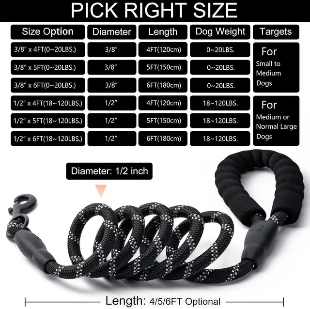 Alt view image 5 of 7 - 2 Pack Dog Leash, Heavy Duty Nylon Rope Pet Leashes (5FT-3/8,Red/Purple) | Comfortable Padded Handle, Anti-tangle Swivel Clip, Reflective for Night Walks and Training, Climbing Rope for Strong Pullers