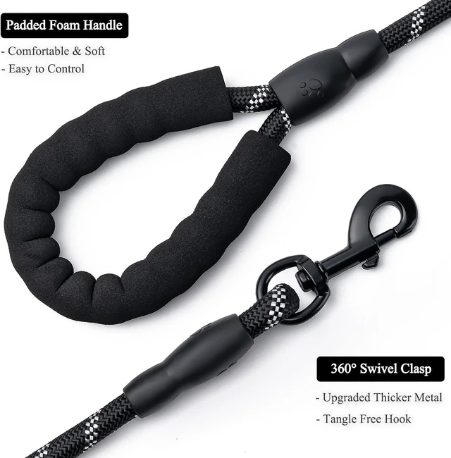 Alt view image 3 of 7 - 2 Pack Dog Leash, Heavy Duty Nylon Rope Pet Leashes (5FT-3/8,Red/Purple) | Comfortable Padded Handle, Anti-tangle Swivel Clip, Reflective for Night Walks and Training, Climbing Rope for Strong Pullers