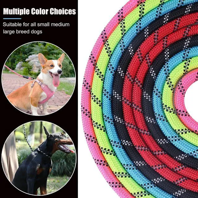 Alt view image 7 of 7 - 2 Pack Dog Leash, Heavy Duty Nylon Rope Pet Leashes (5FT-3/8,Red/Purple) | Comfortable Padded Handle, Anti-tangle Swivel Clip, Reflective for Night Walks and Training, Climbing Rope for Strong Pullers