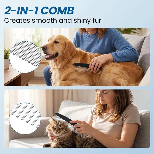 Alt view image 3 of 7 - Double-Sided Pet Grooming Rake - 4-in-1 Professional Pet Grooming Kit Deshedding Dematting Tool for Dogs Cats Extra-Wide Grooming Brush & Deshedder Comb for Long & Short Haired Pets (Black Kit 4PCS)