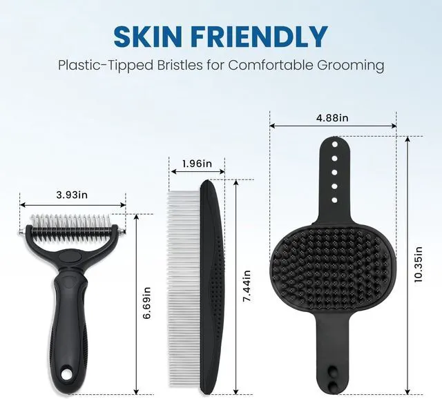 Alt view image 5 of 7 - Double-Sided Pet Grooming Rake - 4-in-1 Professional Pet Grooming Kit Deshedding Dematting Tool for Dogs Cats Extra-Wide Grooming Brush & Deshedder Comb for Long & Short Haired Pets (Black Kit 4PCS)