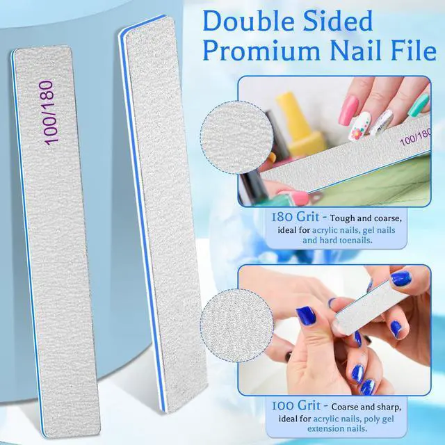 Alt view image 2 of 6 - Nail File 100/180 Grit 25 Count, Heavy Duty Nail Files for Acrylic/Natural Nails, Emery Boards for Nails, Strong Finger Nail Filler, Coarse Nail File for Home and Salon Use