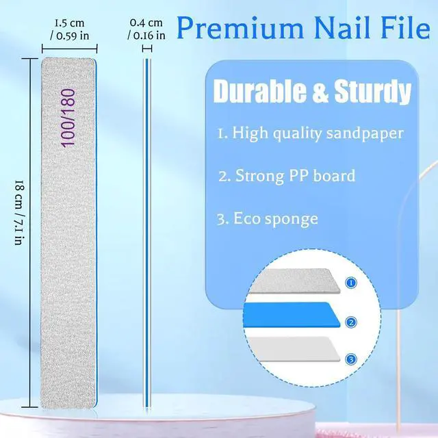 Alt view image 3 of 6 - Nail File 100/180 Grit 25 Count, Heavy Duty Nail Files for Acrylic/Natural Nails, Emery Boards for Nails, Strong Finger Nail Filler, Coarse Nail File for Home and Salon Use