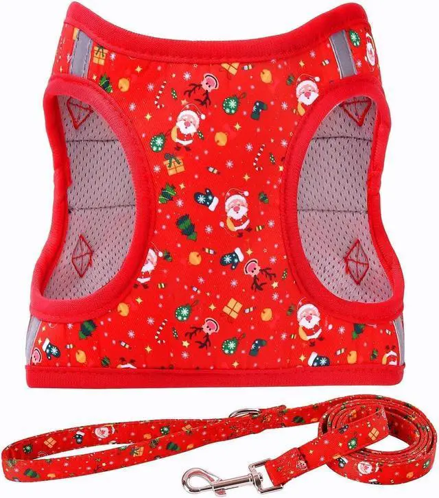 Main image of Step in Christmas Xmas Day Dog Harness Leash Set- All Weather Reflective No-Pull Floral Pattern Padded Mesh Vest Harness for Cats Puppy Extra-Small Small Medium Large Dogs - XS