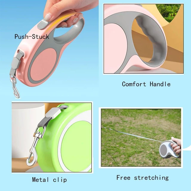 Alt view image 5 of 6 - Retractable Dog Leash Pink, Auto Adjustable Extendable Dog Lead Durable And Tangle Free Nylon Tape For Small Medium Pet Dogs Cats Walking, 16FT/5m