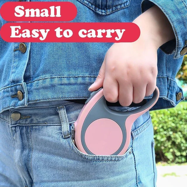 Alt view image 3 of 6 - Retractable Dog Leash Pink, Auto Adjustable Extendable Dog Lead Durable And Tangle Free Nylon Tape For Small Medium Pet Dogs Cats Walking, 16FT/5m