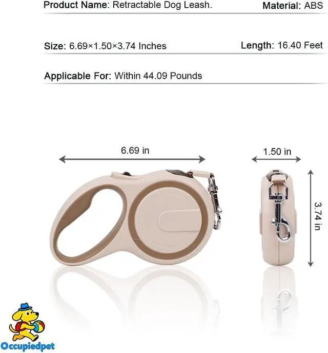 Alt view image 2 of 7 - Retractable Dog Leash,16ft Dog Walking Leash (Khaki | Strong Nylon Tape And Anti Slip Handle One-Handed Brake No Tangle For Small Dogs Up To 44lbs.