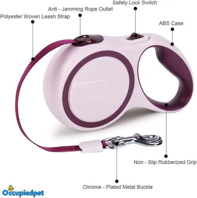 Alt view image 5 of 7 - Retractable Dog Leash,16ft Dog Walking Leash (Khaki | Strong Nylon Tape And Anti Slip Handle One-Handed Brake No Tangle For Small Dogs Up To 44lbs.