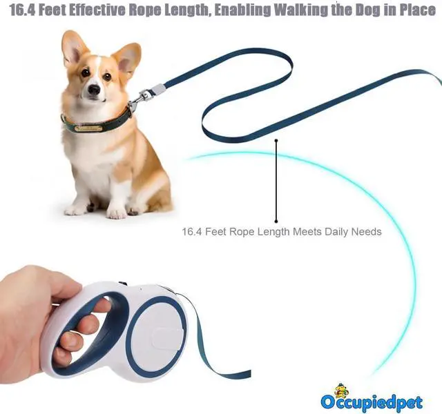 Alt view image 7 of 7 - Retractable Dog Leash,16ft Dog Walking Leash (Khaki | Strong Nylon Tape And Anti Slip Handle One-Handed Brake No Tangle For Small Dogs Up To 44lbs.
