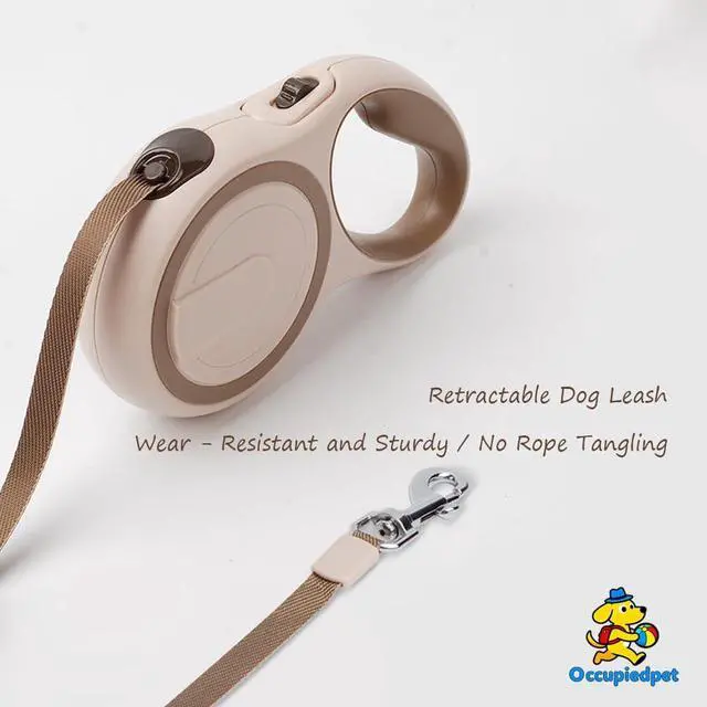 Alt view image 4 of 7 - Retractable Dog Leash,16ft Dog Walking Leash (Khaki | Strong Nylon Tape And Anti Slip Handle One-Handed Brake No Tangle For Small Dogs Up To 44lbs.