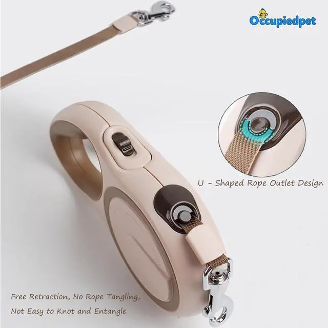 Alt view image 6 of 7 - Retractable Dog Leash,16ft Dog Walking Leash (Khaki | Strong Nylon Tape And Anti Slip Handle One-Handed Brake No Tangle For Small Dogs Up To 44lbs.