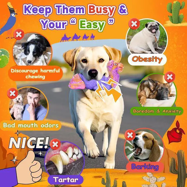 Alt view image 5 of 7 - Tough Dog Chew Toys for Aggressive Chewers, Squeaky Indestructible Dog Toy To Keep Them Busy, Interactive Large Chew Toy for Dogs Medium Small, Durable,Reduce Boredom,Puppy Teeth Cleaning Milk Flavor