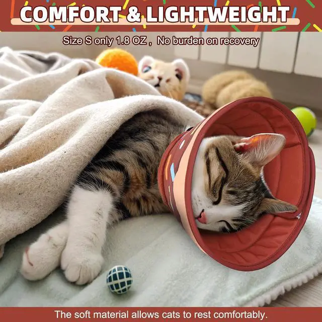 Alt view image 2 of 7 - Cat Cone Collar Soft, Adjustable Cat Cones to Stop Licking, Foldable Donut Water Resistant Pet Recovery Neck E Collars After Surgery, Kitten Elizabethan Collar for Small to Large Cats,Brown S