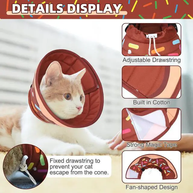 Alt view image 3 of 7 - Cat Cone Collar Soft, Adjustable Cat Cones to Stop Licking, Foldable Donut Water Resistant Pet Recovery Neck E Collars After Surgery, Kitten Elizabethan Collar for Small to Large Cats,Brown S