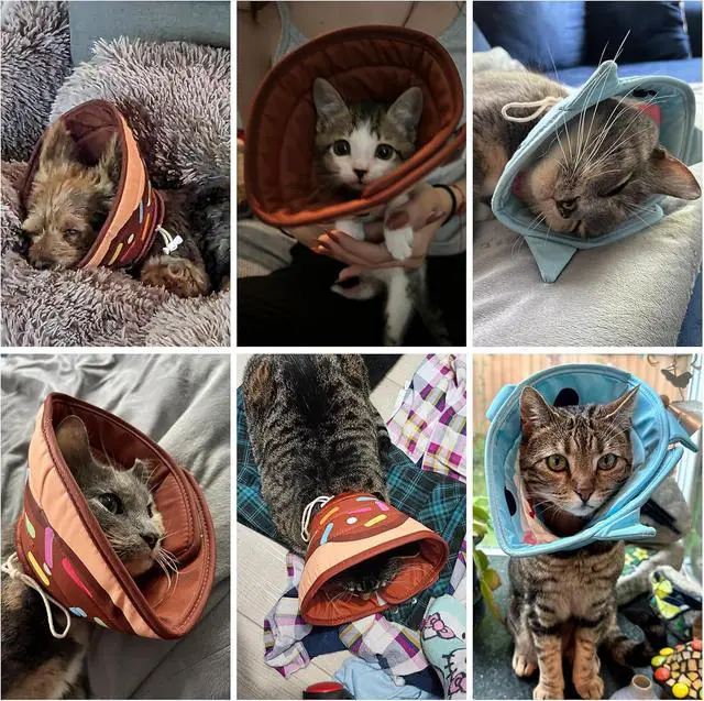 Alt view image 7 of 7 - Cat Cone Collar Soft, Adjustable Cat Cones to Stop Licking, Foldable Donut Water Resistant Pet Recovery Neck E Collars After Surgery, Kitten Elizabethan Collar for Small to Large Cats,Brown S