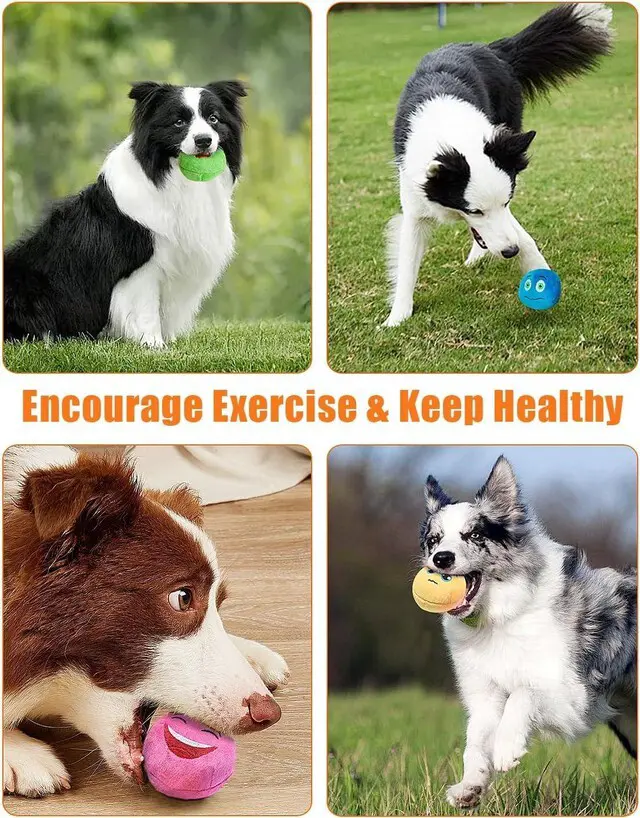 Alt view image 7 of 7 - Squeaky Dog Toys, Stuffed Plush Puppy Toy Balls to Keep Them Busy, (4 Pack) Interactive Funny Pet Ball with Squeaker for Puppies Small Breed Medium Dogs