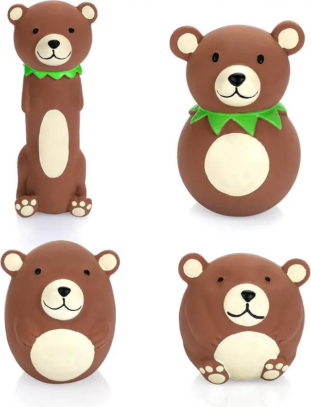 Alt view image 2 of 7 - 4PCS Squeaky Latex Dog Toy Funny Brown Bear Sets for Small Dogs | Soft Squeeze Squeak Toys, Great for Interactive Fetch Play Indoor & Outdoor