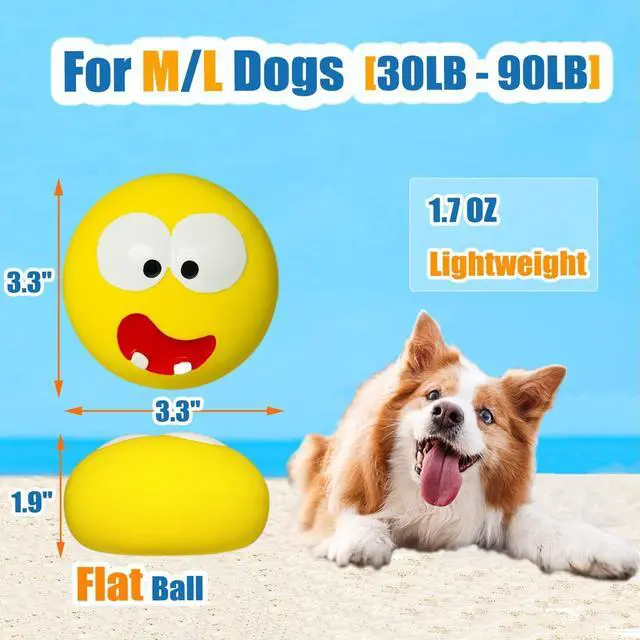Alt view image 2 of 6 - 3.3" Latex Squeaky Dog Toy for Large Dog, Medium Breed, Flat Ball | 3.3"x3.3"x1.9" Flat Squeaky Dog Balls 2pcs, Simle Face Puppy Squeak Toys, Soft Pet Ball with Squeaker for Indoor & Outdoor