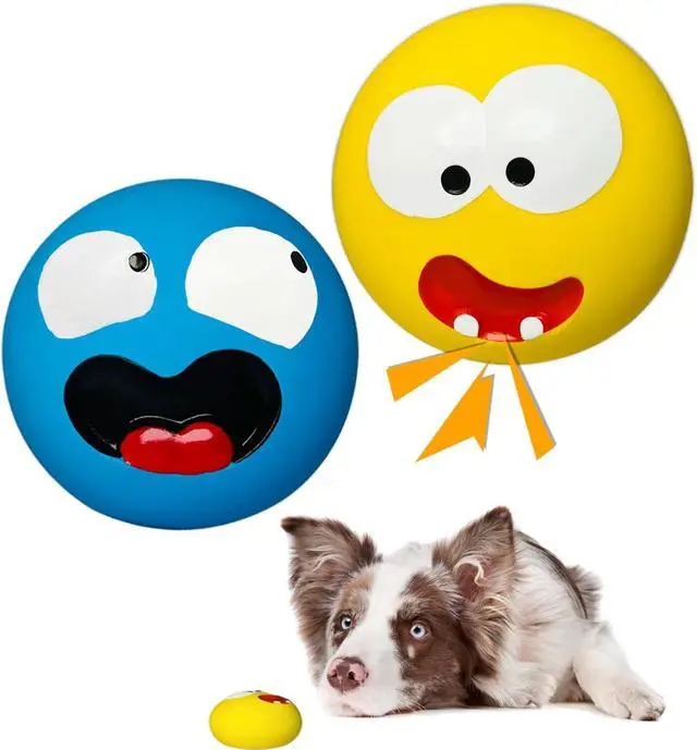 Main image of 3.3" Latex Squeaky Dog Toy for Large Dog, Medium Breed, Flat Ball | 3.3"x3.3"x1.9" Flat Squeaky Dog Balls 2pcs, Simle Face Puppy Squeak Toys, Soft Pet Ball with Squeaker for Indoor & Outdoor
