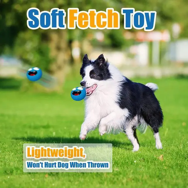 Alt view image 5 of 6 - 3.3" Latex Squeaky Dog Toy for Large Dog, Medium Breed, Flat Ball | 3.3"x3.3"x1.9" Flat Squeaky Dog Balls 2pcs, Simle Face Puppy Squeak Toys, Soft Pet Ball with Squeaker for Indoor & Outdoor