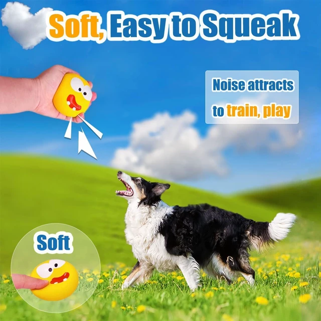 Alt view image 3 of 6 - 3.3" Latex Squeaky Dog Toy for Large Dog, Medium Breed, Flat Ball | 3.3"x3.3"x1.9" Flat Squeaky Dog Balls 2pcs, Simle Face Puppy Squeak Toys, Soft Pet Ball with Squeaker for Indoor & Outdoor