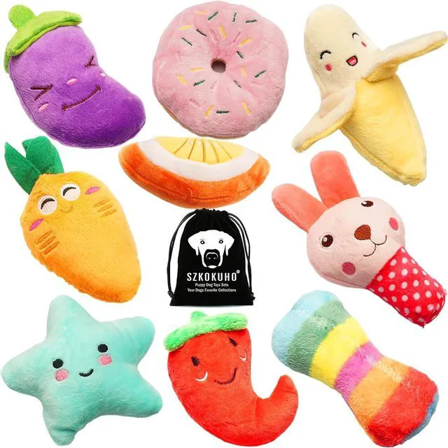 Main image of Squeaky Dog Toys for Small Medium Dogs, 9 Pack Stuffed Puppy Teething Toys | Assorted Soft Plush Dog Toys Bundle, Built-In Squeakers, For Puppies Entertainment & Interactive Play