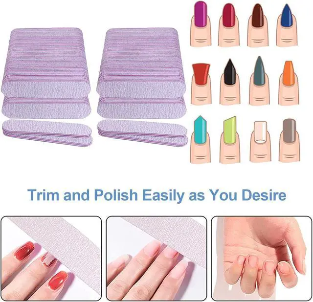 Alt view image 2 of 6 - Nail Files (100 Pack), 3.6 Inches Emery Board Nail Files for Acrylic and Natural Nails, 100/180 Grit Small Double Sided Fingernail Filer Bulk Mini Professional Finger Nail Filer Manicure Set Gray