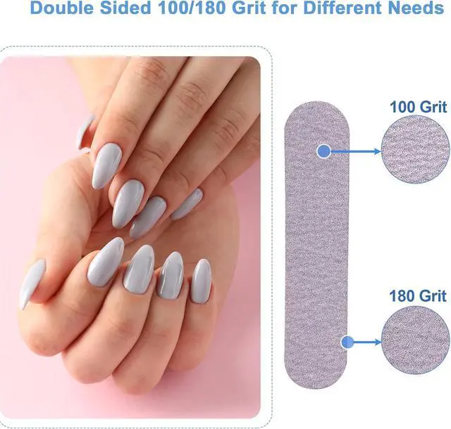 Alt view image 4 of 6 - Nail Files (100 Pack), 3.6 Inches Emery Board Nail Files for Acrylic and Natural Nails, 100/180 Grit Small Double Sided Fingernail Filer Bulk Mini Professional Finger Nail Filer Manicure Set Gray