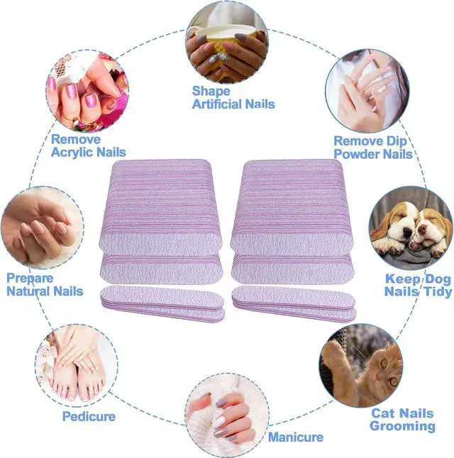 Alt view image 6 of 6 - Nail Files (100 Pack), 3.6 Inches Emery Board Nail Files for Acrylic and Natural Nails, 100/180 Grit Small Double Sided Fingernail Filer Bulk Mini Professional Finger Nail Filer Manicure Set Gray