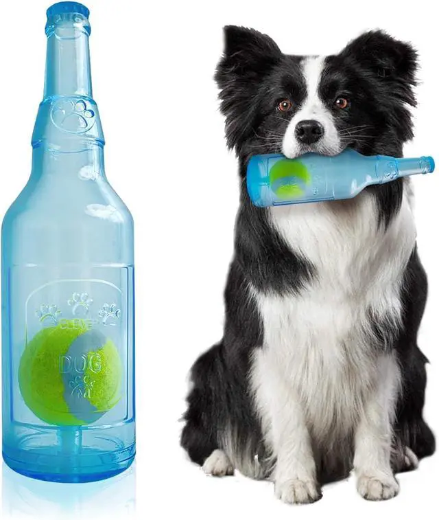 Main image of Water Bottle Dog Toy,Dog Toys for Aggressive Chewers,Water Bottle with Tennis Ball,Suitable for Small and Medium Pets to Exercise Outdoors(Blue)