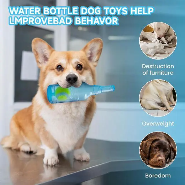 Alt view image 3 of 7 - Water Bottle Dog Toy,Dog Toys for Aggressive Chewers,Water Bottle with Tennis Ball,Suitable for Small and Medium Pets to Exercise Outdoors(Blue)