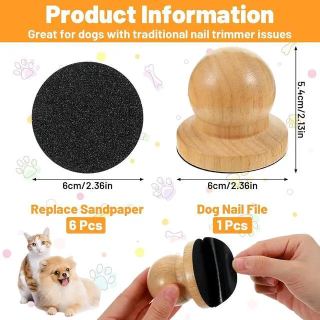 Alt view image 2 of 7 - Wooden Dog Nail File, Dog Scratch Board for Nails with 6 Pcs Replaceable Sandpaper, Silent Grooming Tool for Puppies and Dogs, Gentle Filing Without Noise (Boxed)