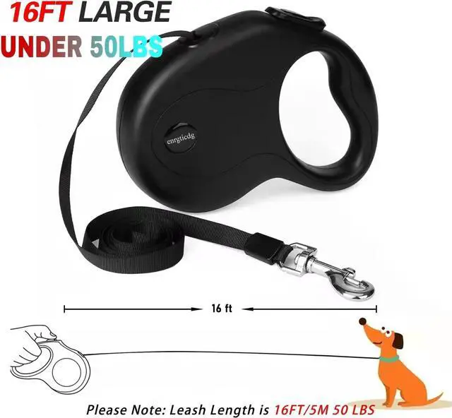 Alt view image 4 of 7 - 16Ft Retractable Dog Leash,Light Weight Leash for Small to Medium Dogs/Cats Up to 50lbs,Stainless Steel Spring Strong Nylon Tape, Tangle Free, One-Handed Brake.(Black)