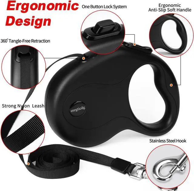 Alt view image 5 of 7 - 16Ft Retractable Dog Leash,Light Weight Leash for Small to Medium Dogs/Cats Up to 50lbs,Stainless Steel Spring Strong Nylon Tape, Tangle Free, One-Handed Brake.(Black)