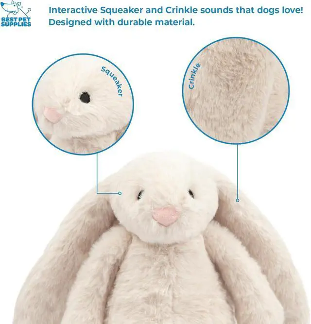 Alt view image 3 of 7 - Bunny Buddy Squeaky Plush Dog Toy - Beige, Medium | Soft Plush, Squeaks & Crinkles, Perfect for Moderate Chewers, Toss & Fetch Play, Stress & Anxiety Reliever, Ideal Gift Toy