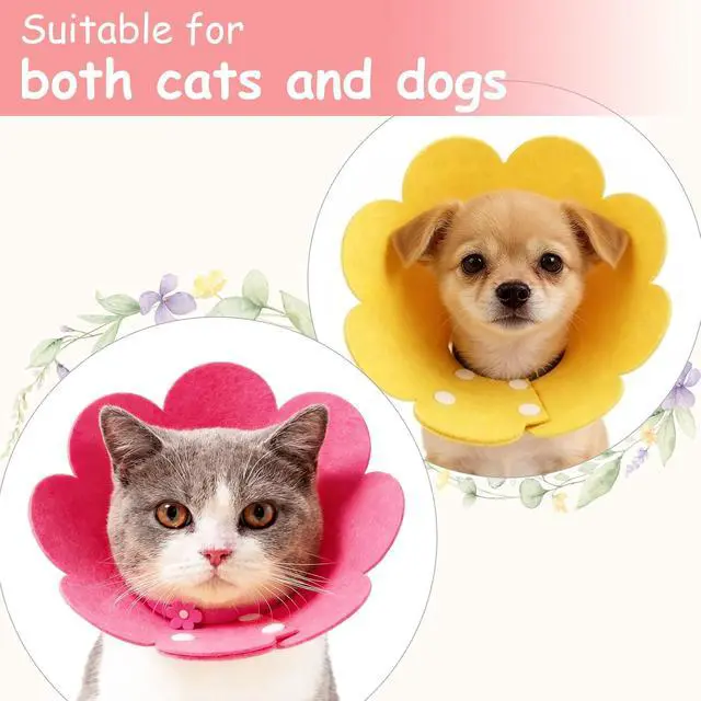 Alt view image 5 of 7 - Felt Cat Recovery Collar, Cute Flower Cat Recovery Collar Adjustable Recovery Cones (2Pcs, M 8.7-9.8inch, Yellow/Pink) for Small Dogs Kittens Cats