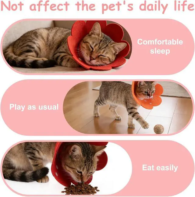 Alt view image 6 of 7 - Felt Cat Recovery Collar, Cute Flower Cat Recovery Collar Adjustable Recovery Cones (2Pcs, M 8.7-9.8inch, Yellow/Pink) for Small Dogs Kittens Cats