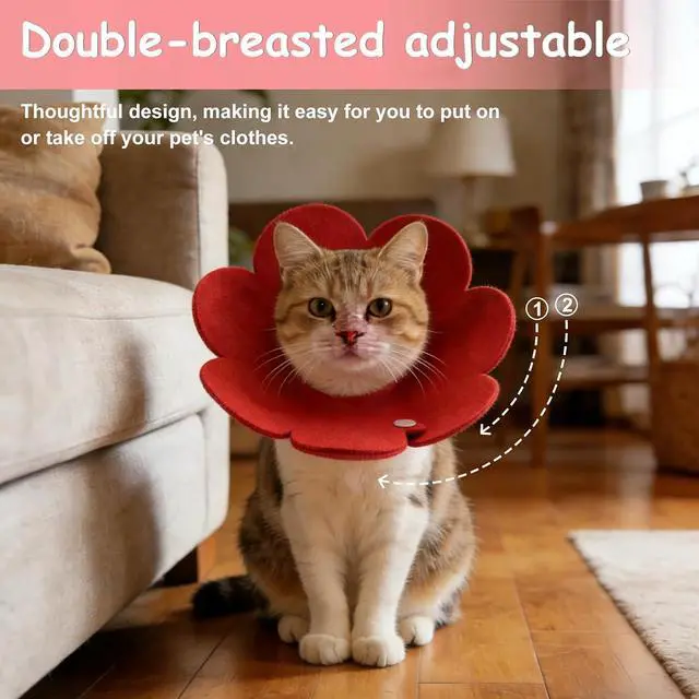 Alt view image 4 of 7 - Felt Cat Recovery Collar, Cute Flower Cat Recovery Collar Adjustable Recovery Cones (2Pcs, M 8.7-9.8inch, Yellow/Pink) for Small Dogs Kittens Cats