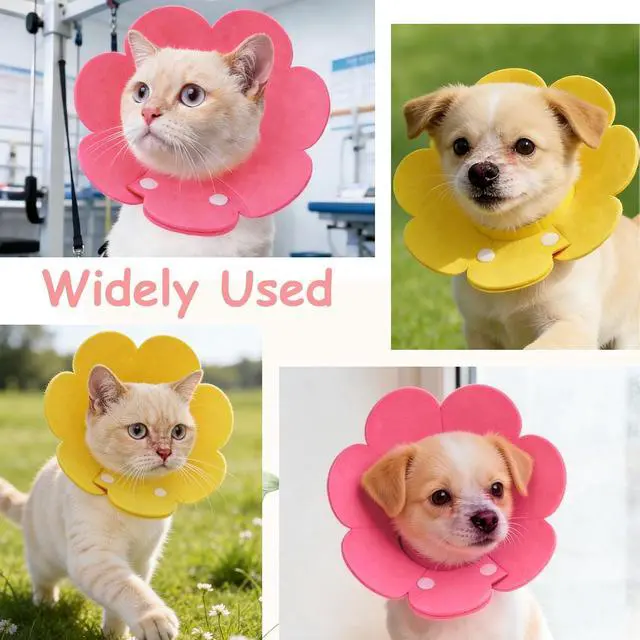 Alt view image 7 of 7 - Felt Cat Recovery Collar, Cute Flower Cat Recovery Collar Adjustable Recovery Cones (2Pcs, M 8.7-9.8inch, Yellow/Pink) for Small Dogs Kittens Cats