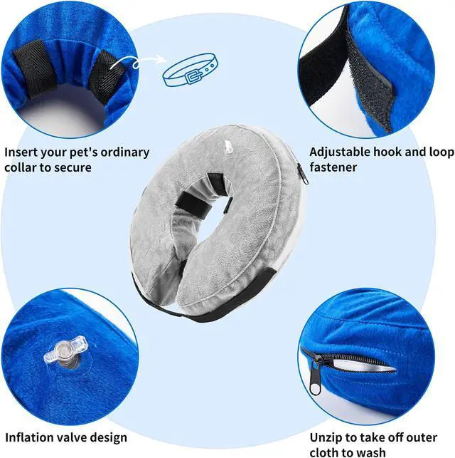 Alt view image 2 of 7 - Dog Cone Collar, Inflatable Dog Cone Soft Protective Pet Recovery Collar After Surgery for Dogs and CatsGrey XS (5-8")