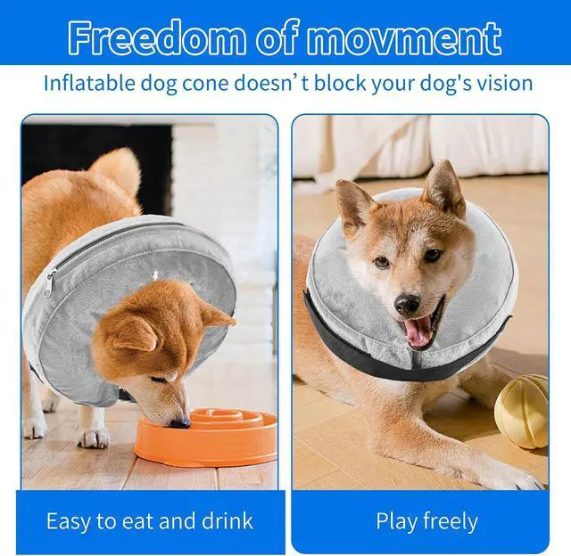 Alt view image 5 of 7 - Dog Cone Collar, Inflatable Dog Cone Soft Protective Pet Recovery Collar After Surgery for Dogs and CatsGrey XS (5-8")